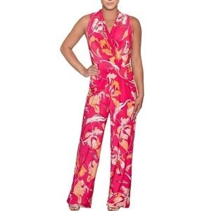 Rachel Roy | Blanca Printed Twist Front Jumpsuit Floral Pink Orange White